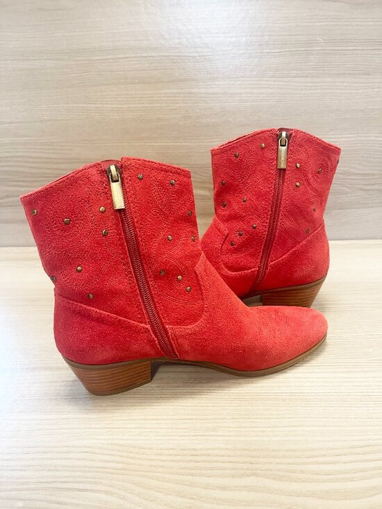Bandolino Shoes - Bandolino Xerissa Red Suede Studded Western Ankle Boots Size 7M